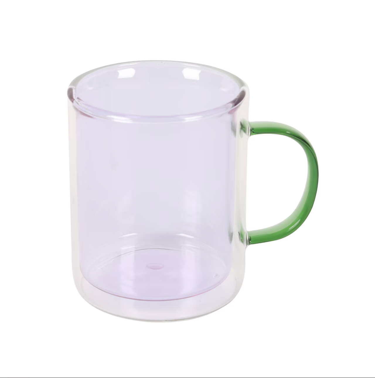 TAZA MORADA ASA VERDE VIDRIO