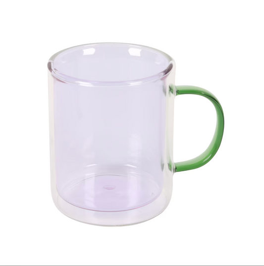 TAZA MORADA ASA VERDE VIDRIO