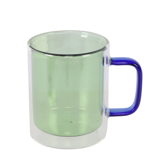 TAZA VERDE ASA AZUL VIDRIO
